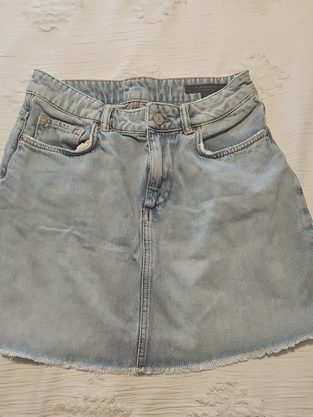 All Saints Pale Blue Denim Mini Skirt